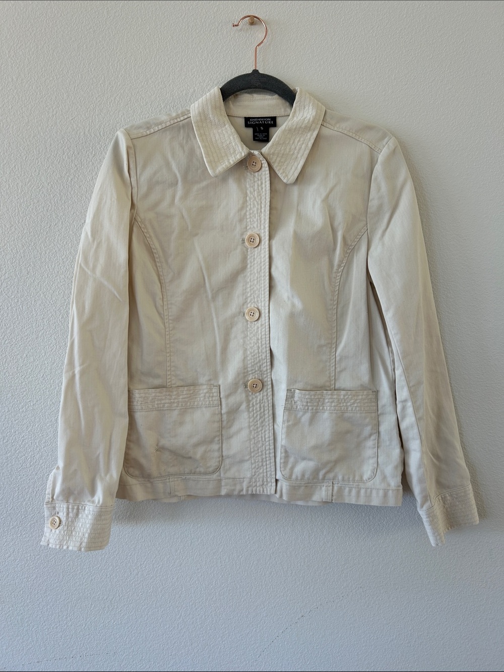 Jones New York Neutral Cream Button-Front Jean Jacket